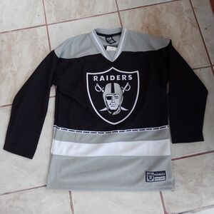 NWT NFL Raiders Silver & Black Youth Hockey Jersey 10-12